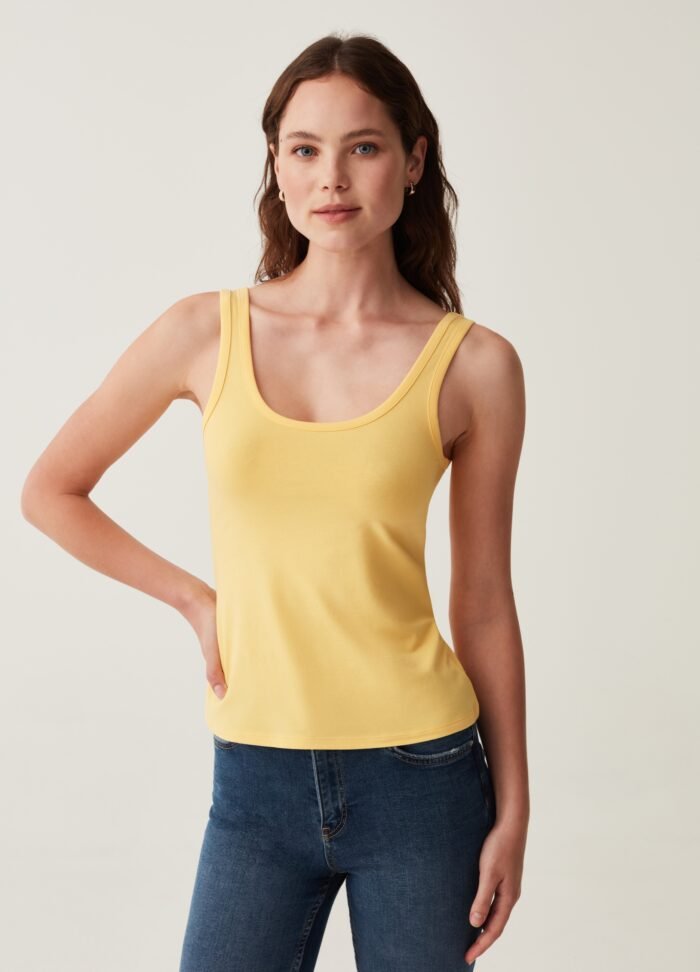 Cream Ribbed Tank Top - Image 2