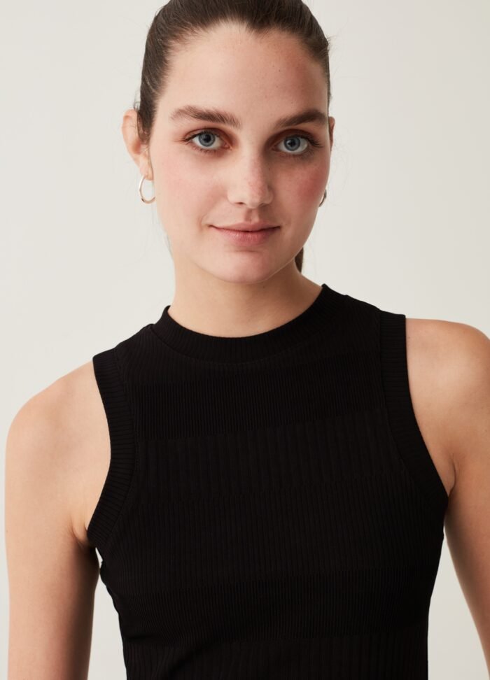 Black Fancy Ribbed Tank Top - Image 2