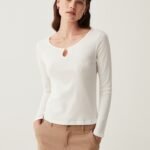 OVS Off White Long-Sleeve Frill Top