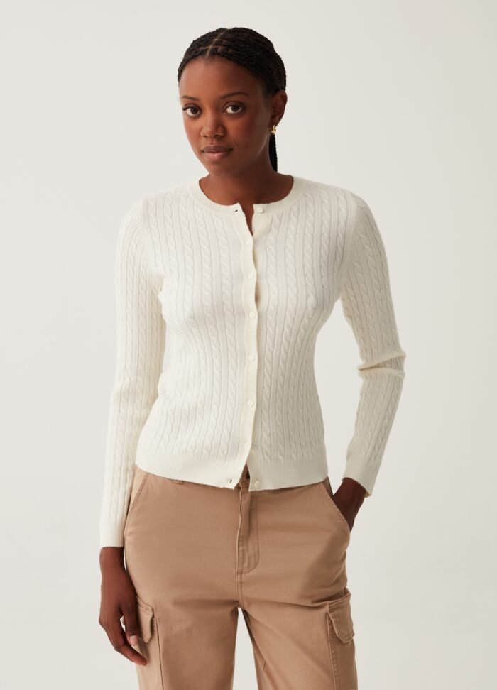 Off White Mini Cable Knit Cardigan - Image 2