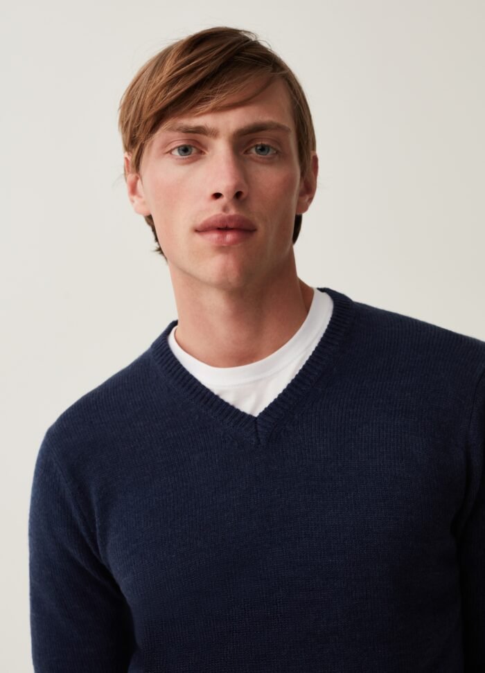 Blue V-Neck Pullover Sweater - Image 2