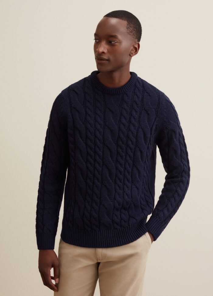 Dark Blue Round-Neck Pullover Sweater - Image 2