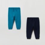 OVS Boys Jogger Pants (2-Pack) – Solid Colors Cotton Sweatpants (Teal & Navy)