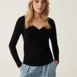 OVS Black Long-Sleeve Frill Top