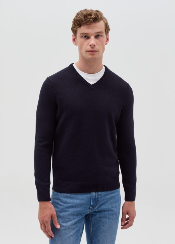 Navy Blue V-Neck Pullover Sweater - Image 2