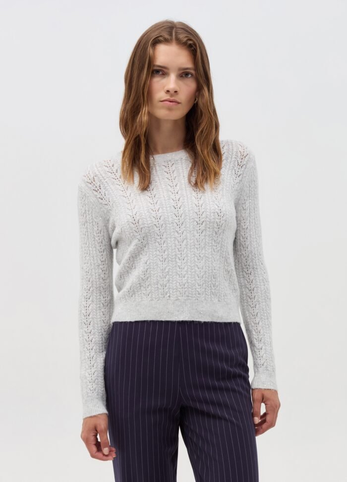 Grey Marl Cable & Sequin Sweater - Image 2