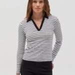 OVS Cream/Black Striped Polo Shirt