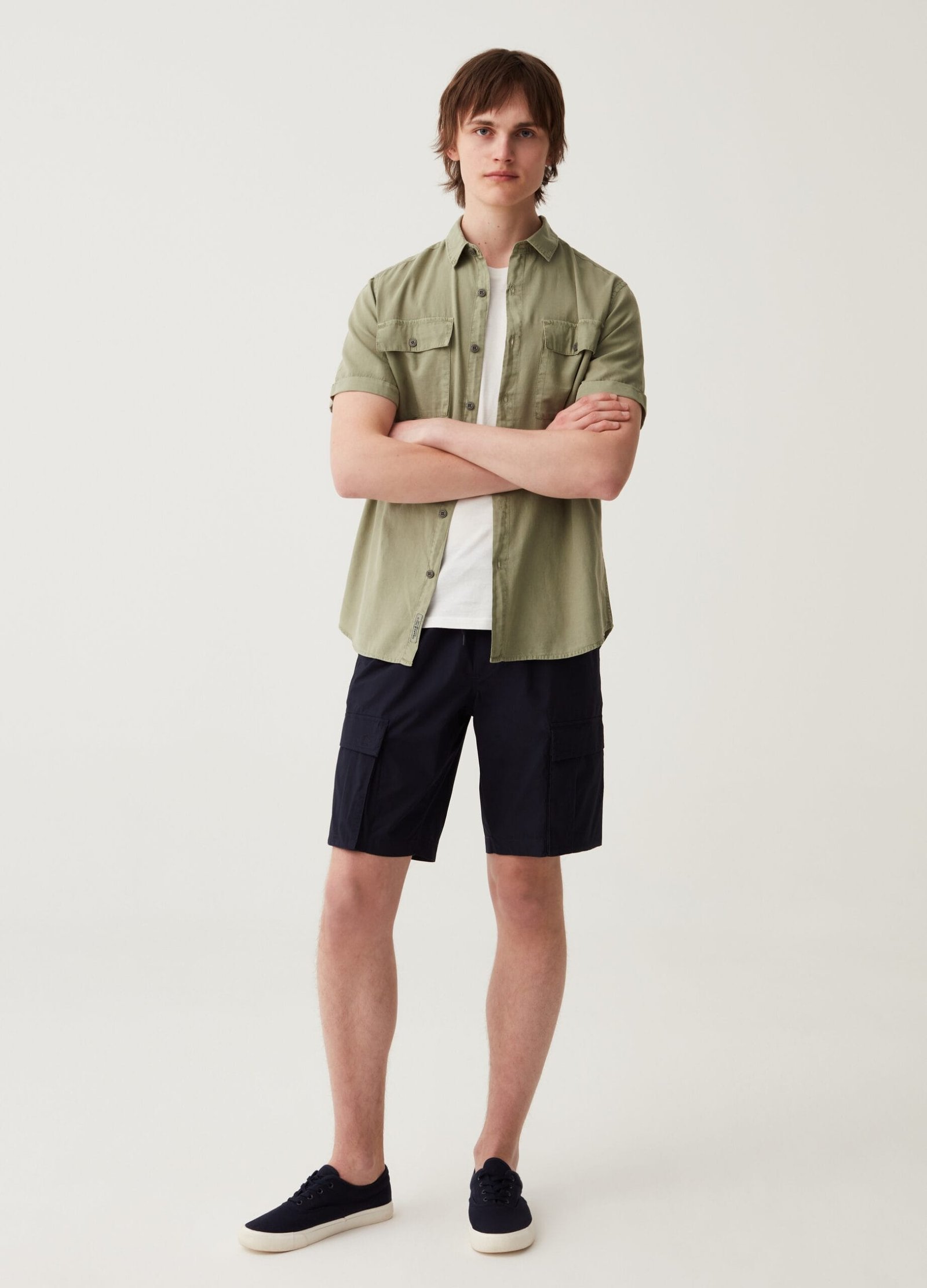 12496627.jpg Men's Poplin Cargo Trousers – Dark Navy - Image 1