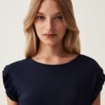 OVS Solid Ss Top W/Frill Navy