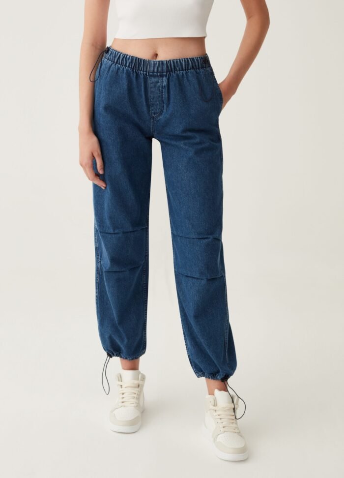 Women's Denim Parachute Trousers – Medium Blue - Image 2