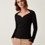 OVS Top Ls Rib Dark Black