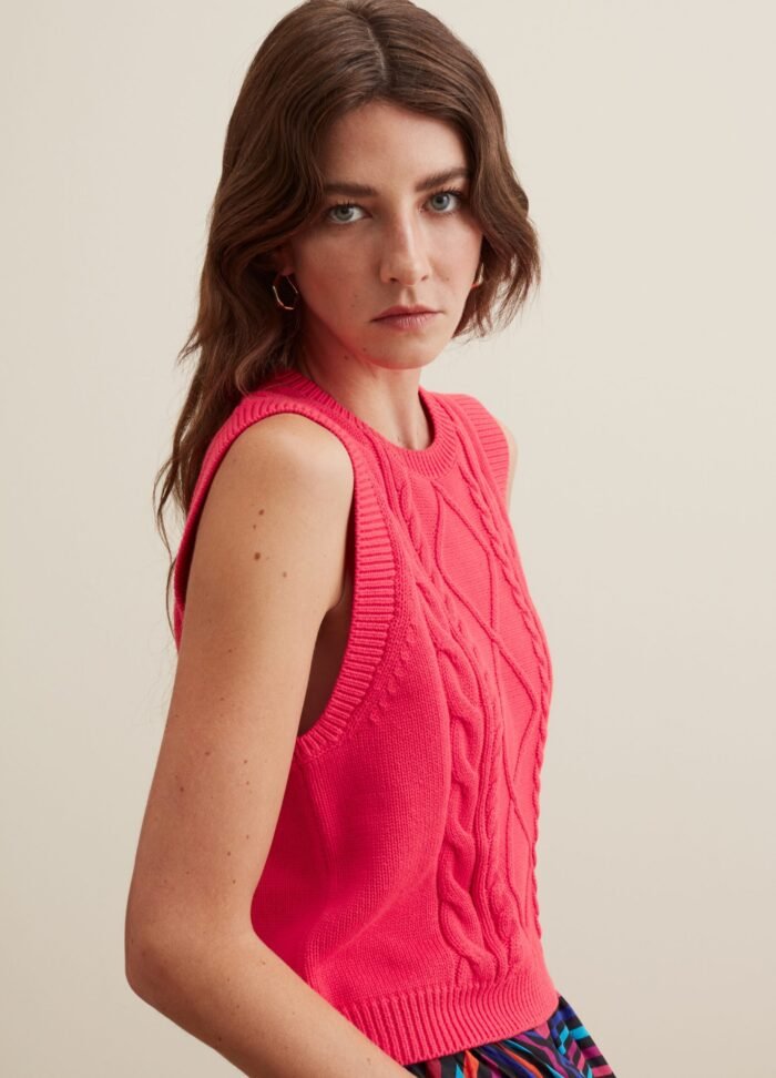 Women's Cable Knit Vest – Pink - Image 2