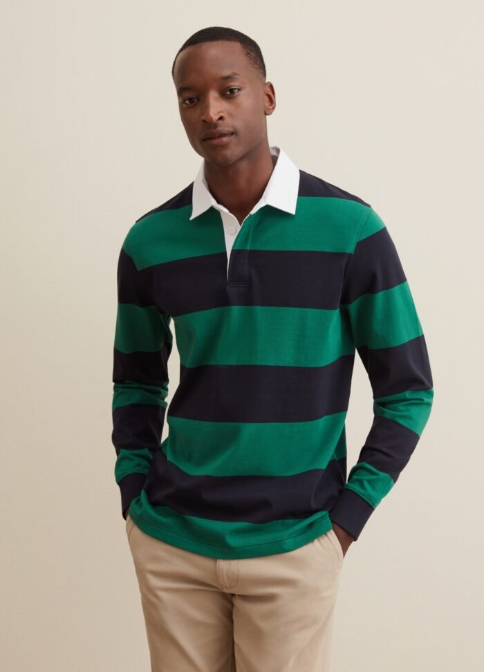Men's Long-Sleeve Polo Shirt – Blue & Green - Image 2