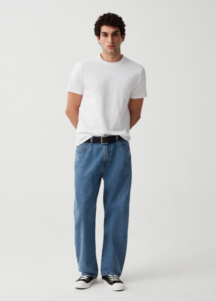 ⁦Men's Round-Neck T-Shirt – Bright White⁩ - الصورة ⁦2⁩