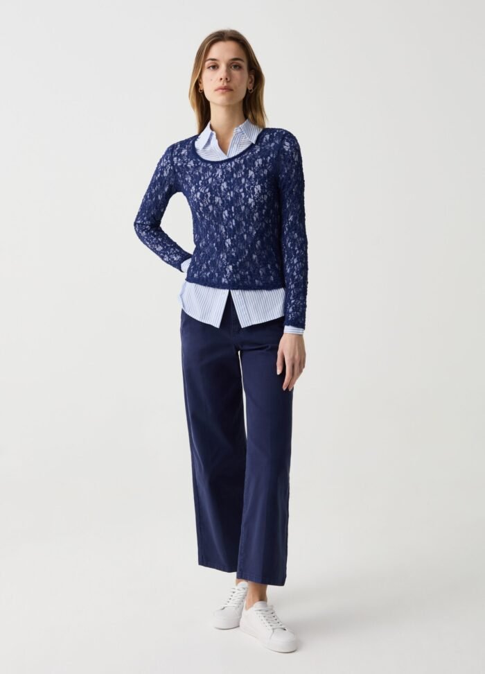 ⁦Women's Lace Top – Grey Blue⁩ - الصورة ⁦2⁩