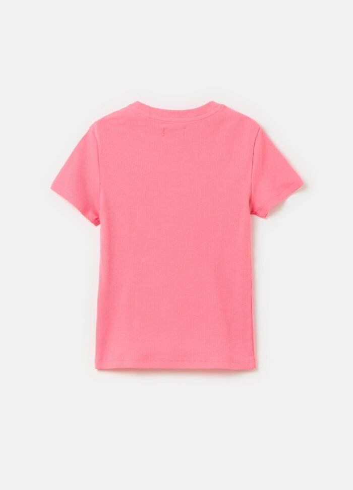 ⁦Girls' Ribbed T-Shirt – Pink⁩ - الصورة ⁦2⁩