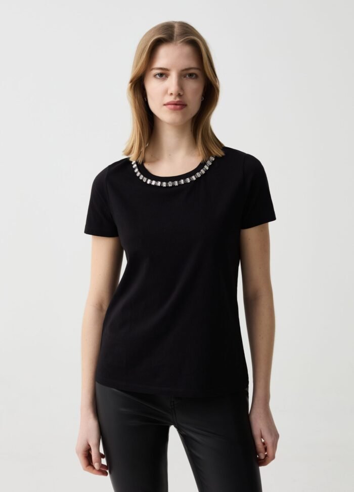 Women's High-Neck T-Shirt – Black - Image 2