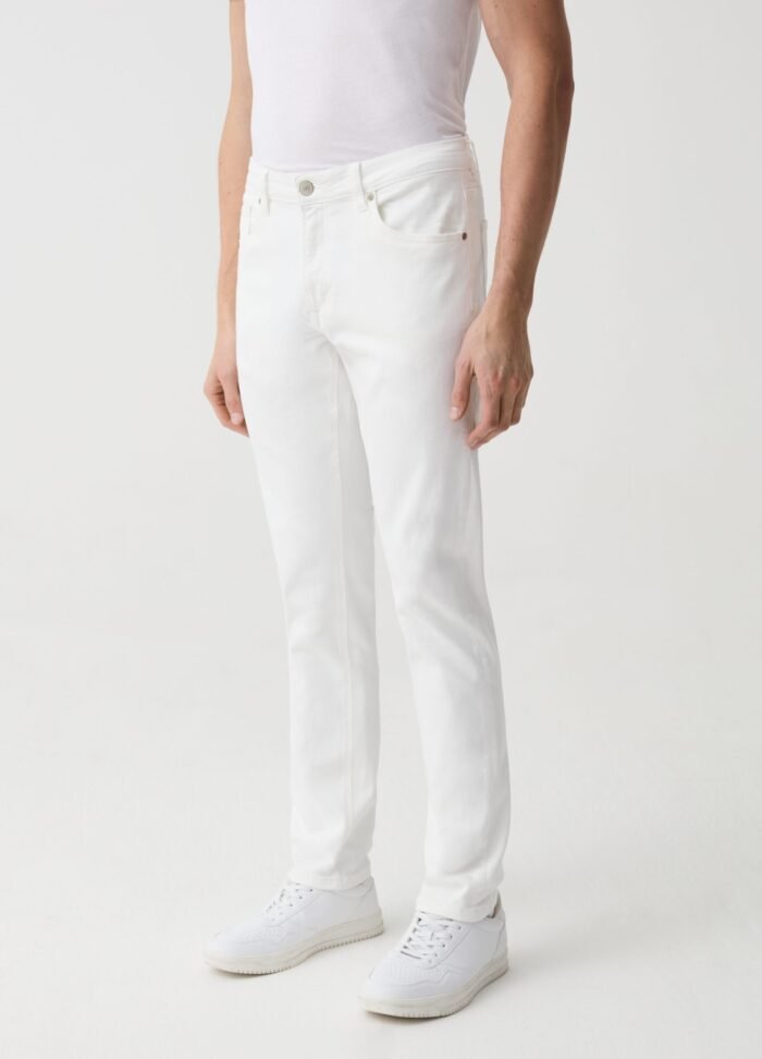 ⁦Men's Slim Trousers – White⁩ - الصورة ⁦2⁩