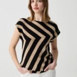 Women's Long-Sleeve Top – Black & Beige