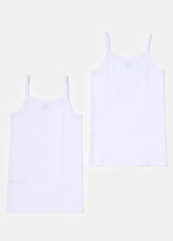 ⁦Girls' 2-Pack Vest Tops – White⁩ - الصورة ⁦2⁩