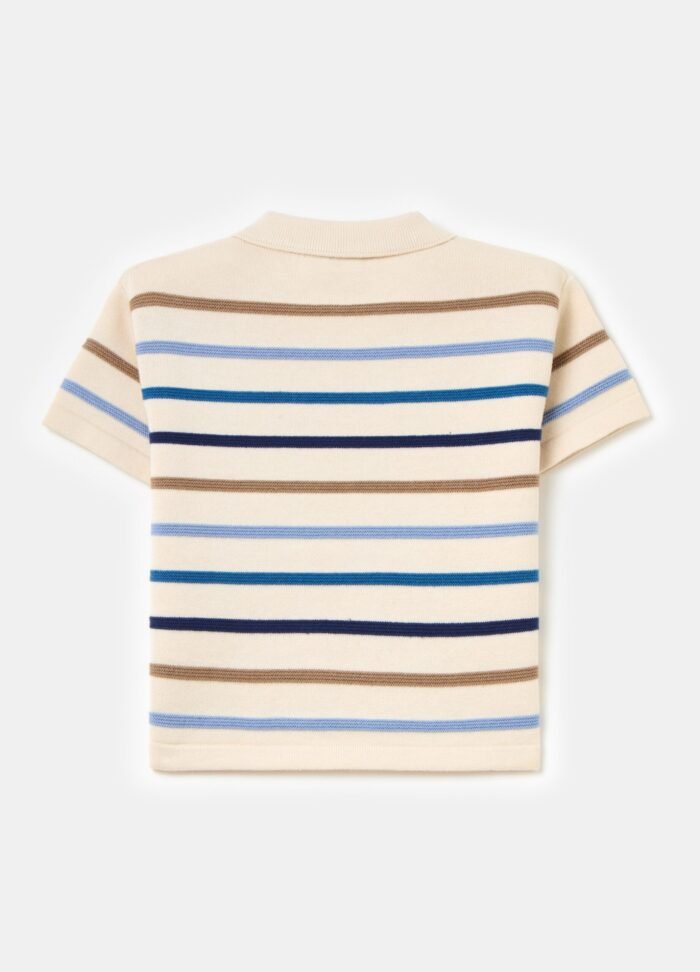 ⁦Baby Knitted Polo Shirt – Beige Stripe⁩ - الصورة ⁦2⁩