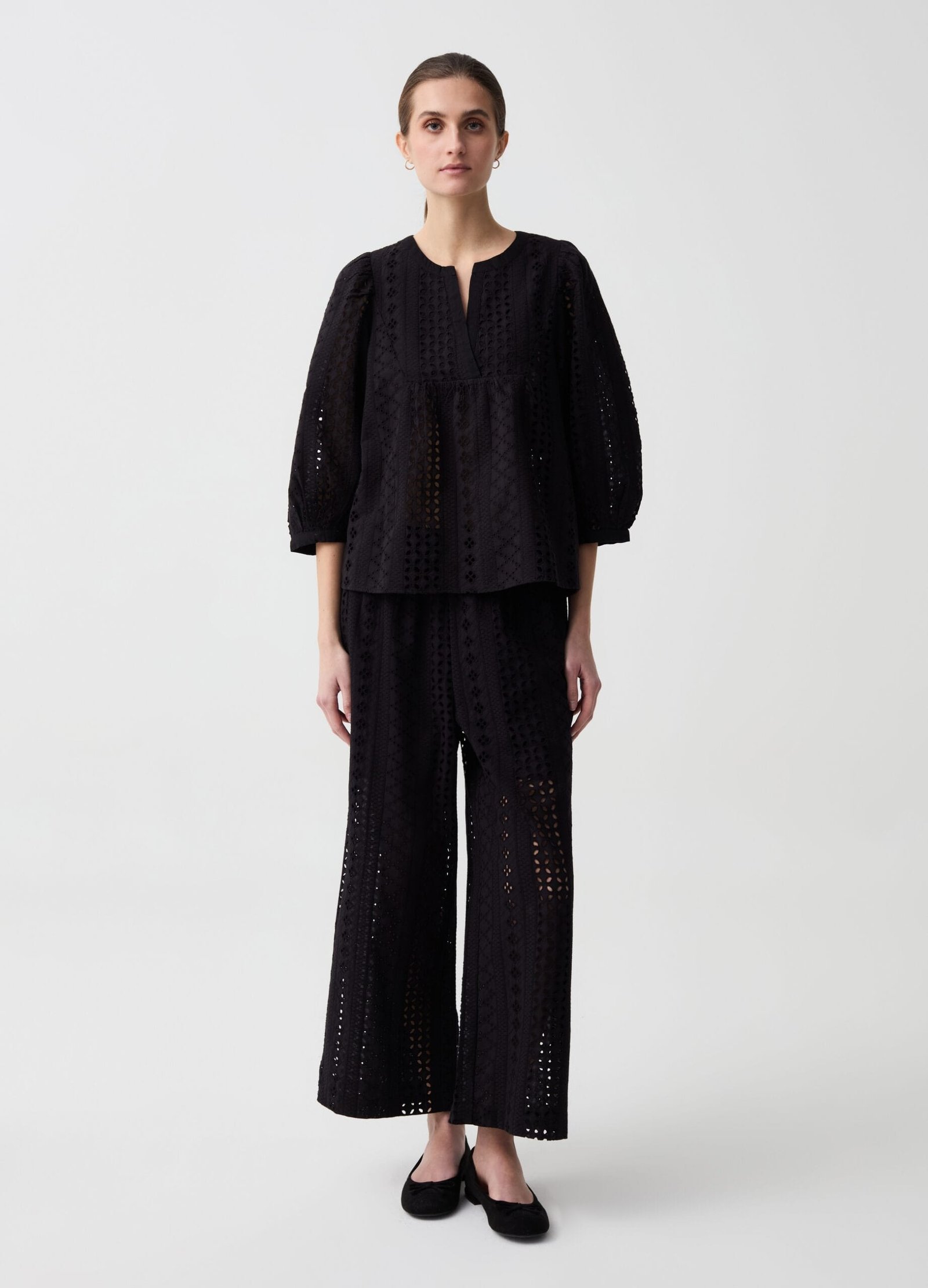 12889618.jpg Women's Broderie Anglaise Trousers – Black - Image 1