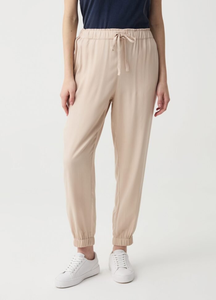 ⁦Women's Viscose Joggers – Khaki⁩ - الصورة ⁦2⁩