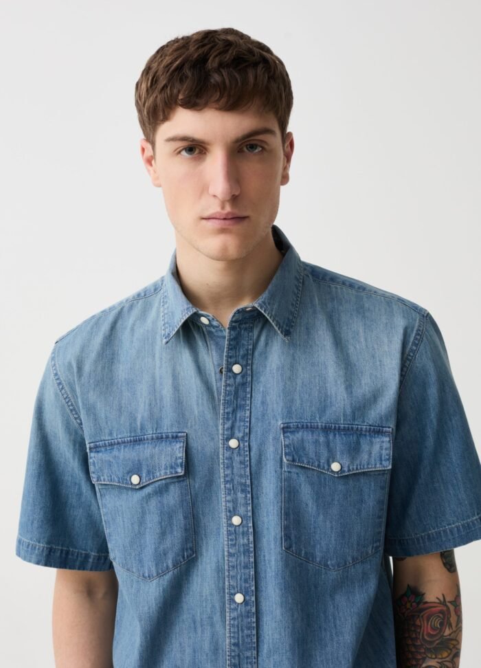 ⁦Men's Cotton Denim Shirt – Blue⁩ - الصورة ⁦2⁩