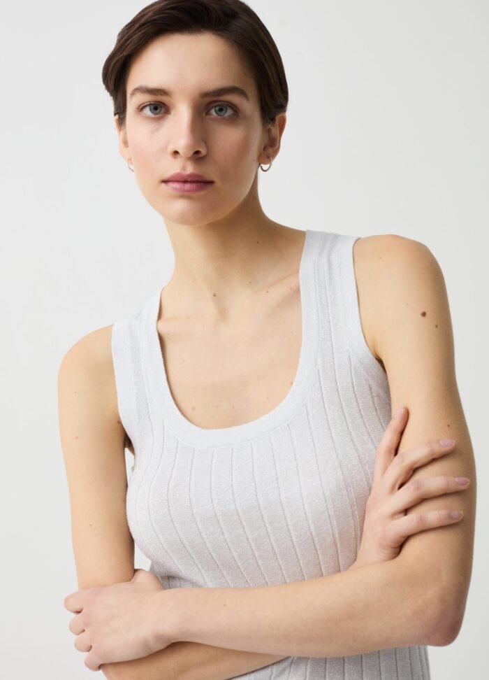 Women's Lurex Knitted Top – Snow White - Image 2