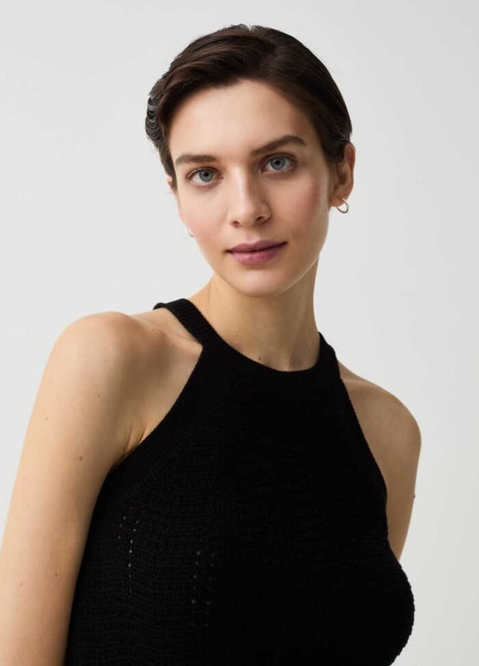 Women's Crochet Halter Top – Black - Image 2