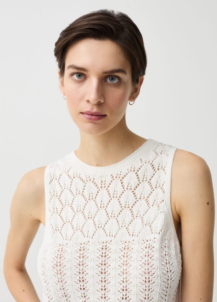 Women's Crochet-Yoke Top – Cream - Image 2