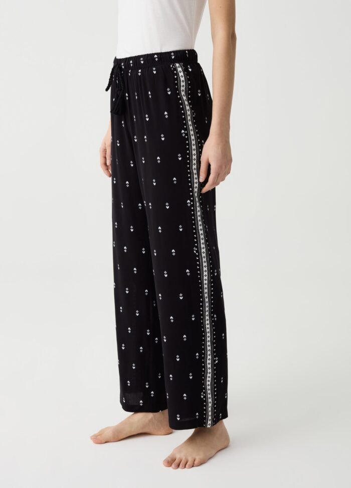 Women's Viscose Lounge Trousers – Black & White - Image 2