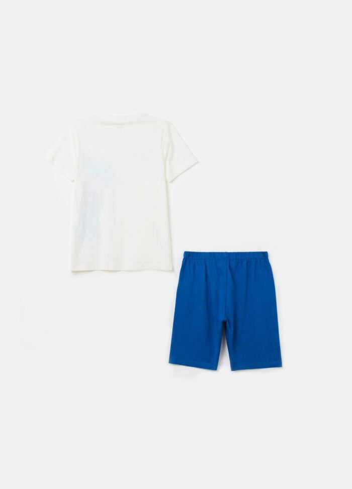 ⁦Boys' Short Pyjama Set – White & Blue⁩ - الصورة ⁦2⁩
