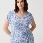 OVS V Neck Tshir Bianco/Blu