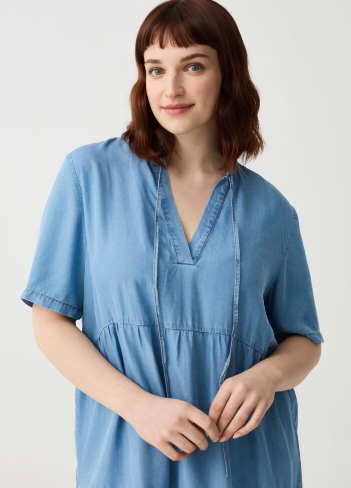 ⁦Women's Lyocell Dress – Light Blue⁩ - الصورة ⁦2⁩