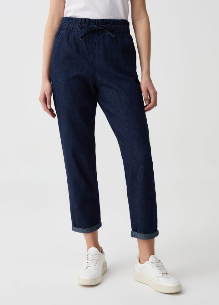 ⁦Women's Cotton Joggers – Dark Blue⁩ - الصورة ⁦2⁩