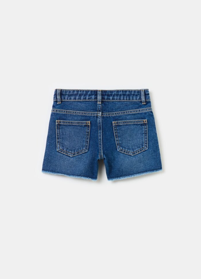 ⁦Girls' Cotton Denim Shorts – Blue⁩ - الصورة ⁦2⁩