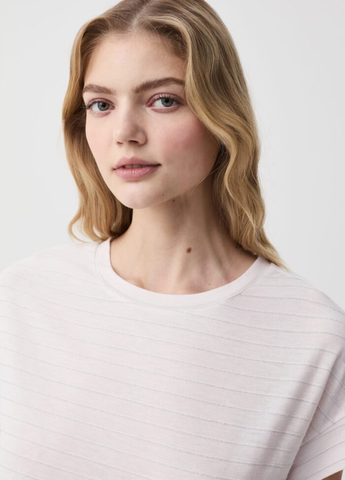 ⁦Women's Lurex Striped Top – Buttercream⁩ - الصورة ⁦2⁩