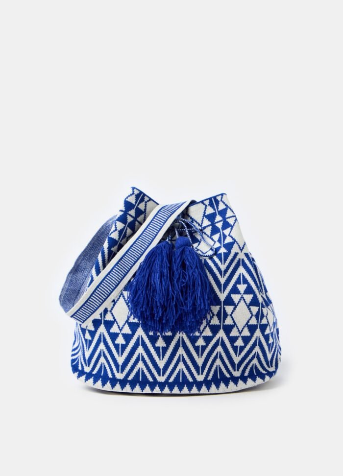 ⁦Women's Fabric Bucket Bag – Blue & White⁩ - الصورة ⁦2⁩