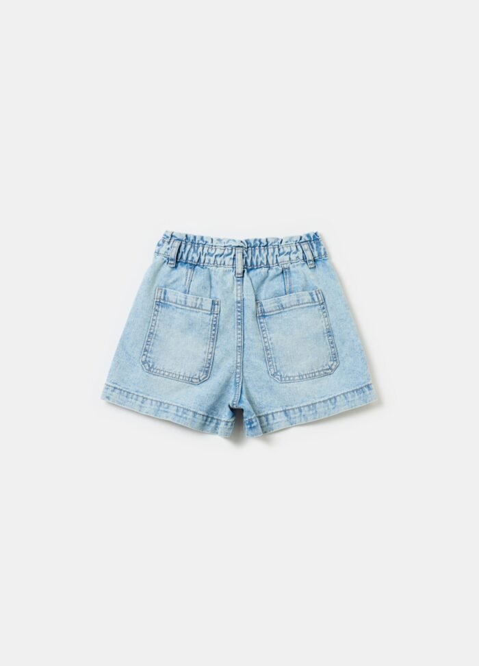 Girls' Paperbag Denim Shorts – Light Blue - Image 2