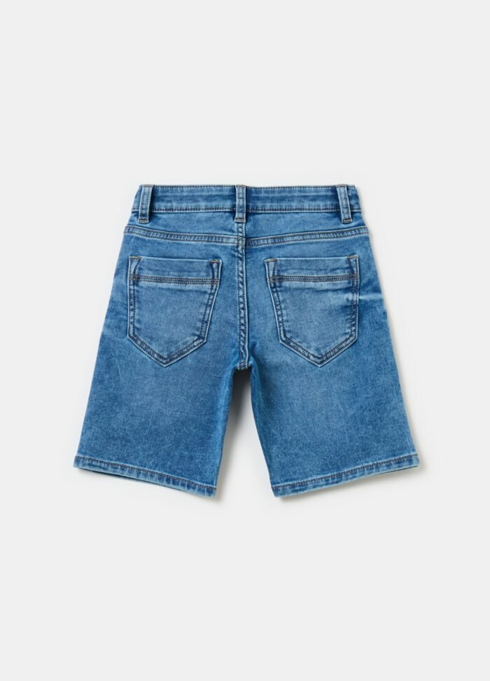 ⁦Boys' Stretch Denim Shorts – Medium Blue⁩ - الصورة ⁦2⁩