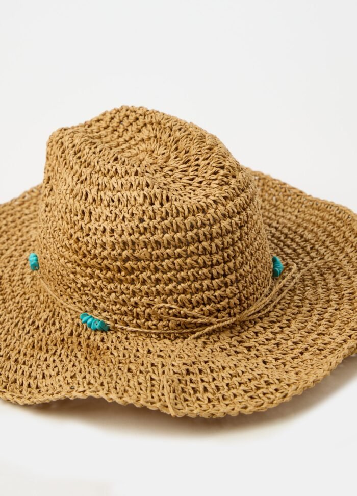 ⁦Women's Straw Hat with Turn-Up Brim – Natural⁩ - الصورة ⁦2⁩