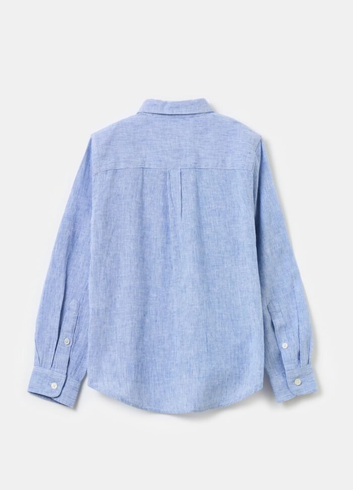 ⁦Boys' Linen-Blend Striped Shirt – Multicolour⁩ - الصورة ⁦2⁩