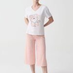 Women's Check Pyjama Set – White & Orange