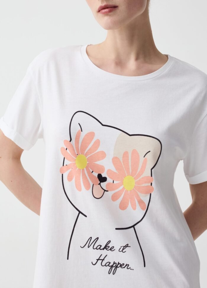 ⁦Women's Cotton Nightdress – White⁩ - الصورة ⁦2⁩