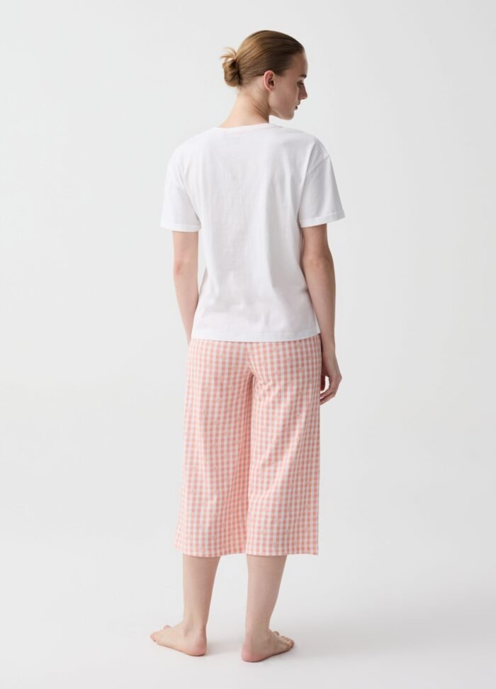 ⁦Women's Check Pyjama Set – White & Orange⁩ - الصورة ⁦2⁩