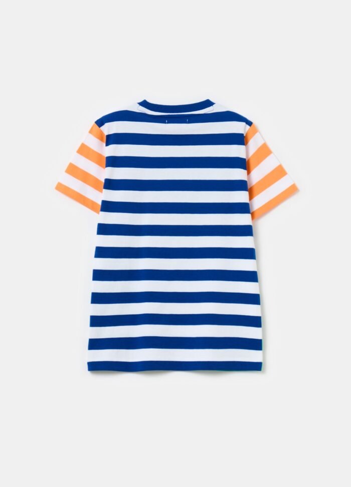 ⁦Boys' Striped T-Shirt – White & Orange⁩ - الصورة ⁦2⁩
