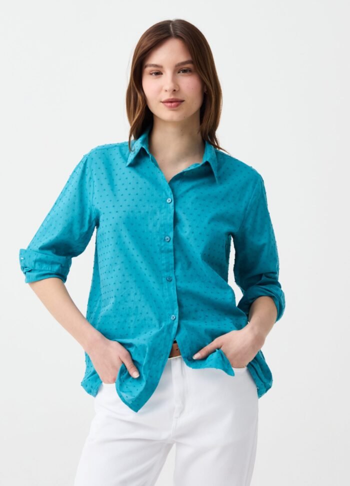 ⁦Women's Cotton Shirt – Blue⁩ - الصورة ⁦2⁩