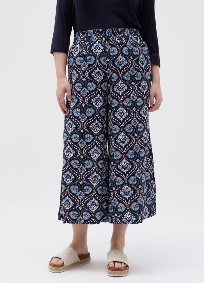 ⁦Women's Wide-Leg Trousers – White & Blue⁩ - الصورة ⁦2⁩
