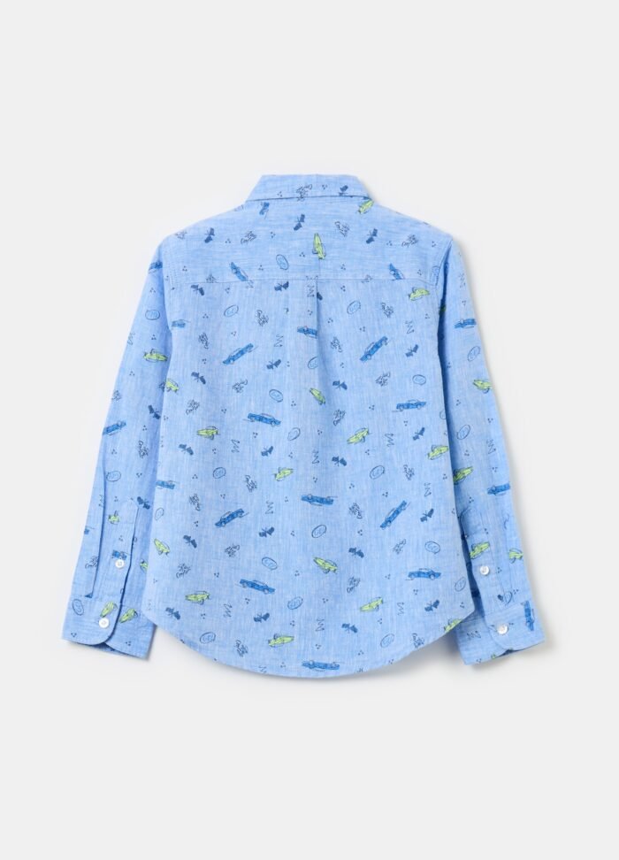 Boys' Printed Linen Shirt – Light Blue - Image 2